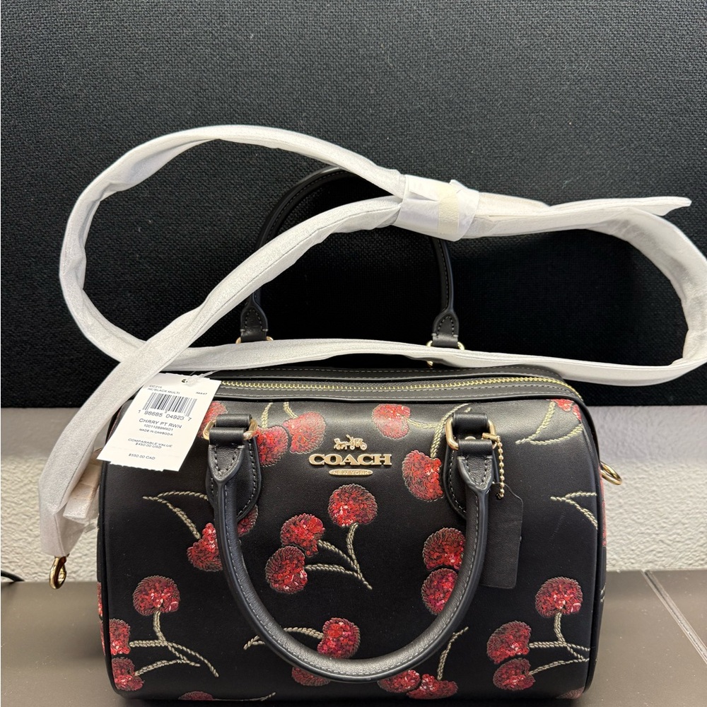 Coach Black Cherry Embroidered Rowan 🍒 - Picture 2 of 6